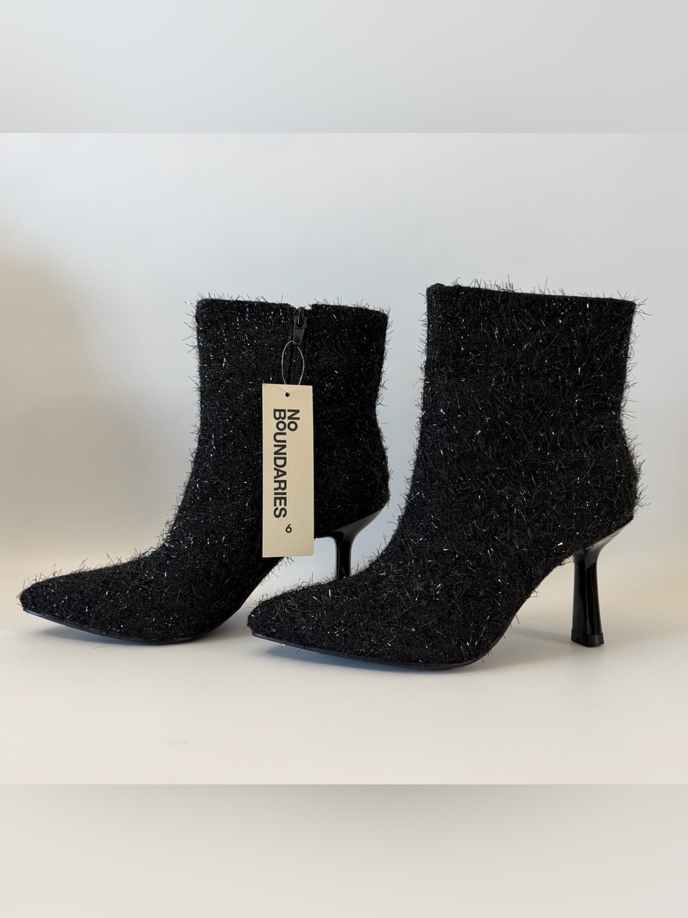 Womens No Boundaries Tinsel Boot Ankle Boots Black Heeled Memory Foam Size 6